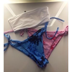 Tie Dye String Bikini Bottoms + Bandeau Bikini Top